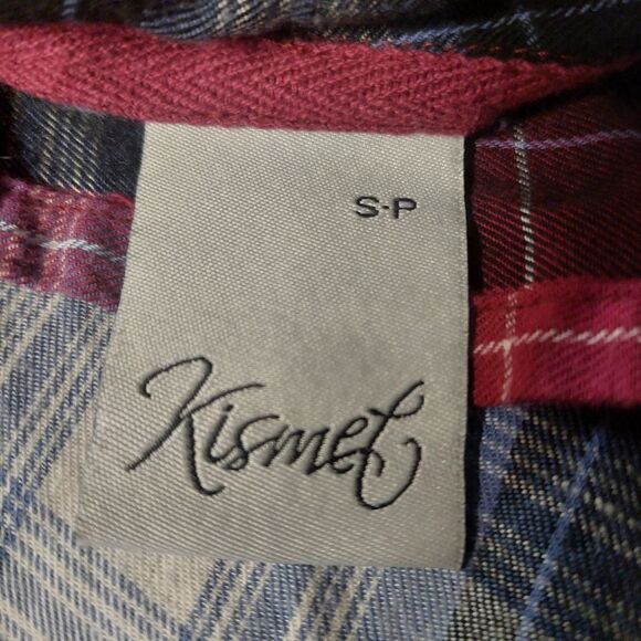 Womans Top sz S/P Pink Purple Black Plaid Open Waterfall Front Long Sleeve - Picture 6 of 7